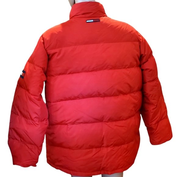 Tommy Hilfigger Down Puffer Red Jacket XL full zip Unisex 55%Down 45% Feathers - Picture 9 of 12